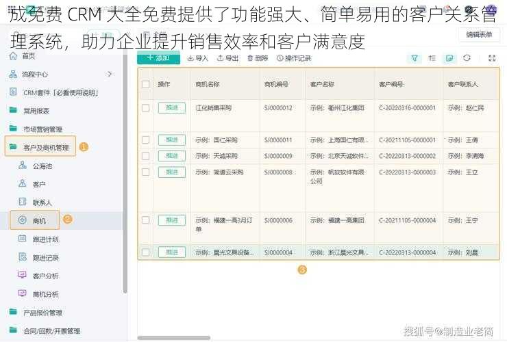 成免费 CRM 大全免费提供了功能强大、简单易用的客户关系管理系统，助力企业提升销售效率和客户满意度