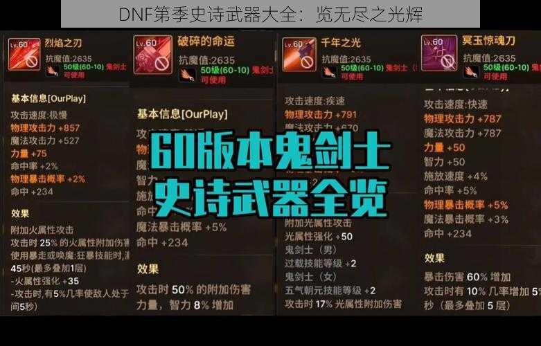 DNF第季史诗武器大全：览无尽之光辉